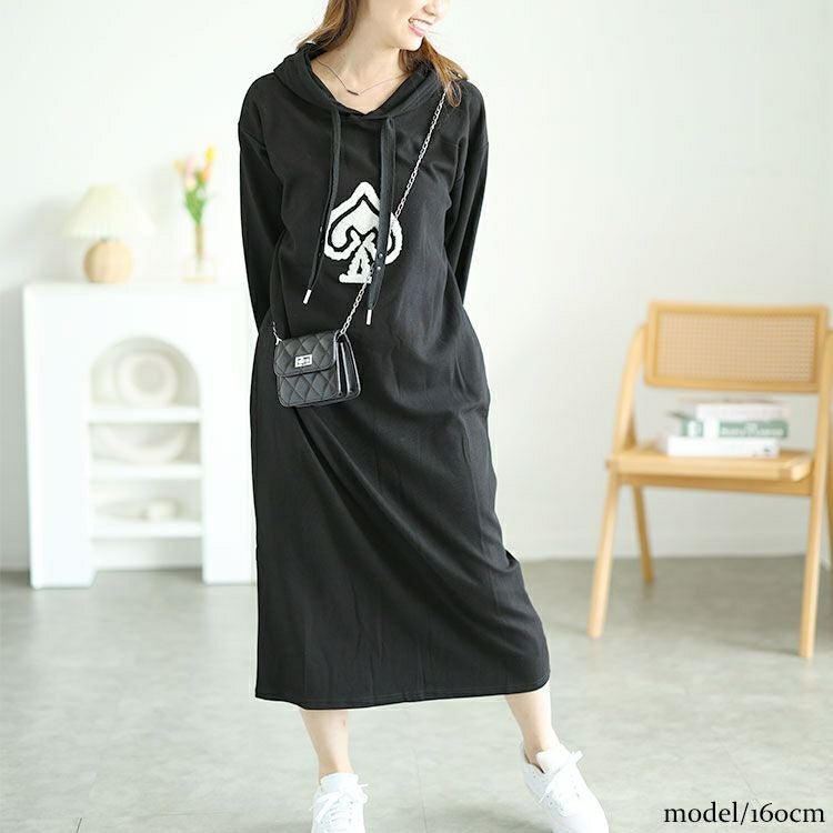 大きいサイズ レディース スペードワッペン付きパーカーロングワンピース　goldy-1562