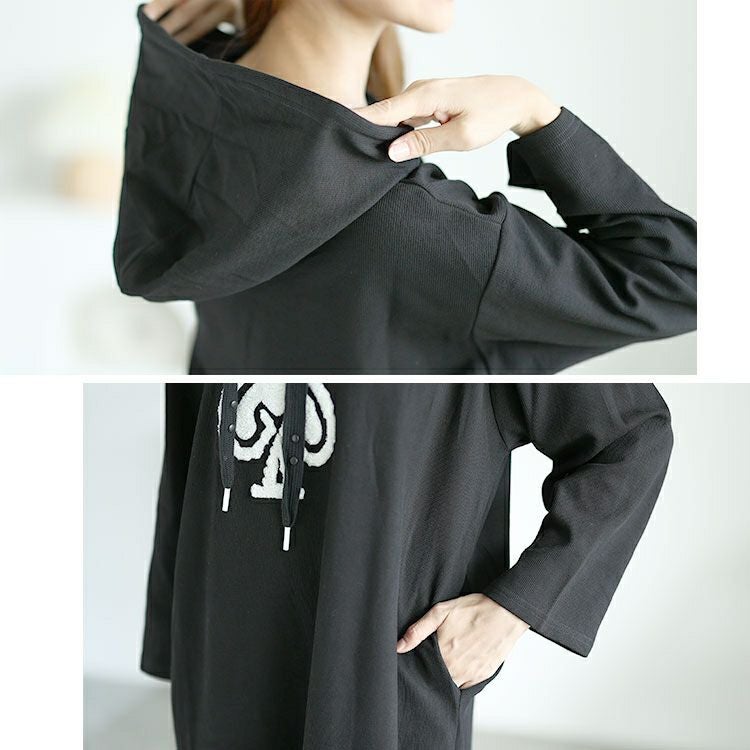 大きいサイズ レディース スペードワッペン付きパーカーロングワンピース　goldy-1562