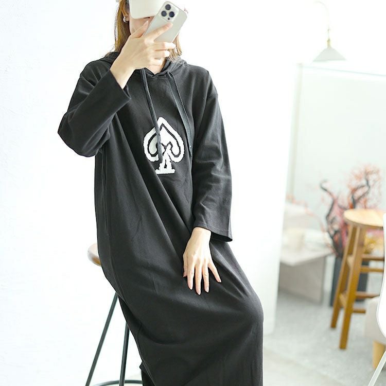 大きいサイズ レディース スペードワッペン付きパーカーロングワンピース　goldy-1562