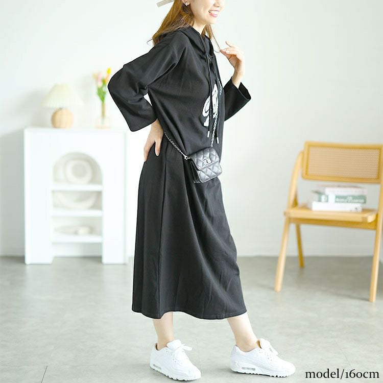 大きいサイズ レディース スペードワッペン付きパーカーロングワンピース　goldy-1562