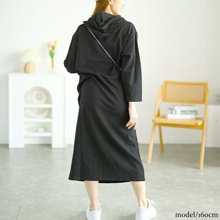 大きいサイズ レディース スペードワッペン付きパーカーロングワンピース　goldy-1562