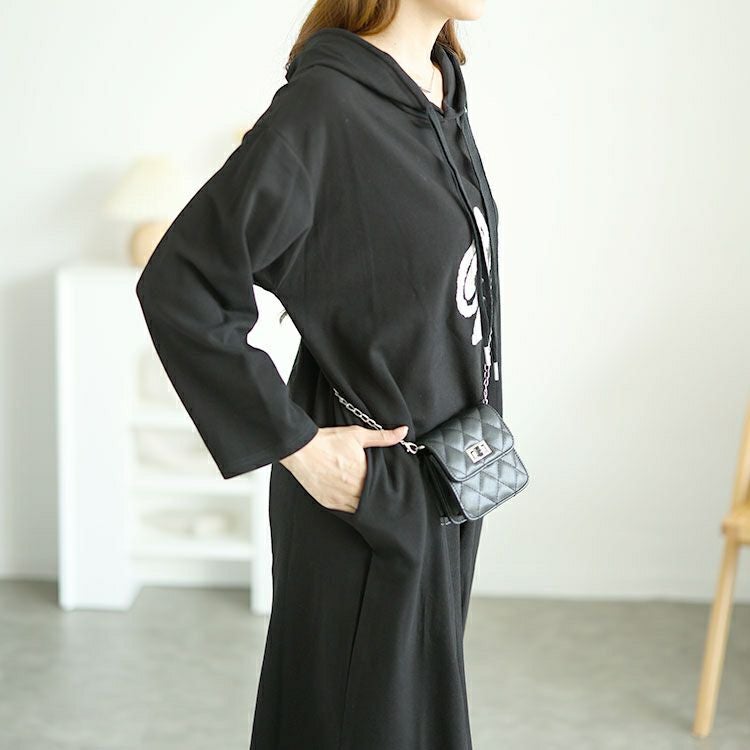 大きいサイズ レディース スペードワッペン付きパーカーロングワンピース　goldy-1562