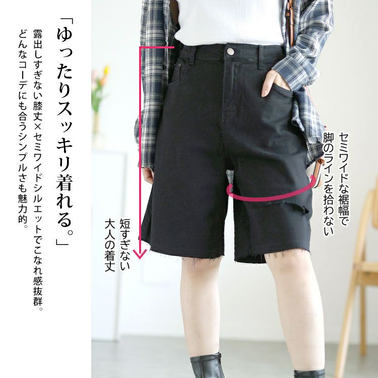 大きいサイズ レディース カットアウトデニムハーフパンツ　goldy-1558