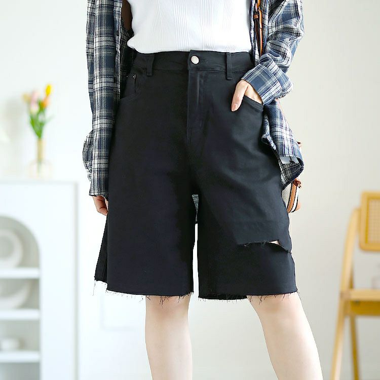 大きいサイズ レディース カットアウトデニムハーフパンツ　goldy-1558