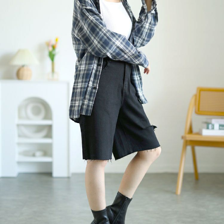 大きいサイズ レディース カットアウトデニムハーフパンツ　goldy-1558