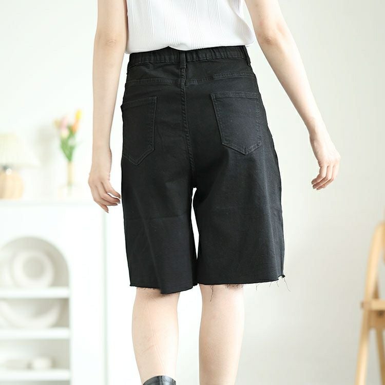 大きいサイズ レディース カットアウトデニムハーフパンツ　goldy-1558