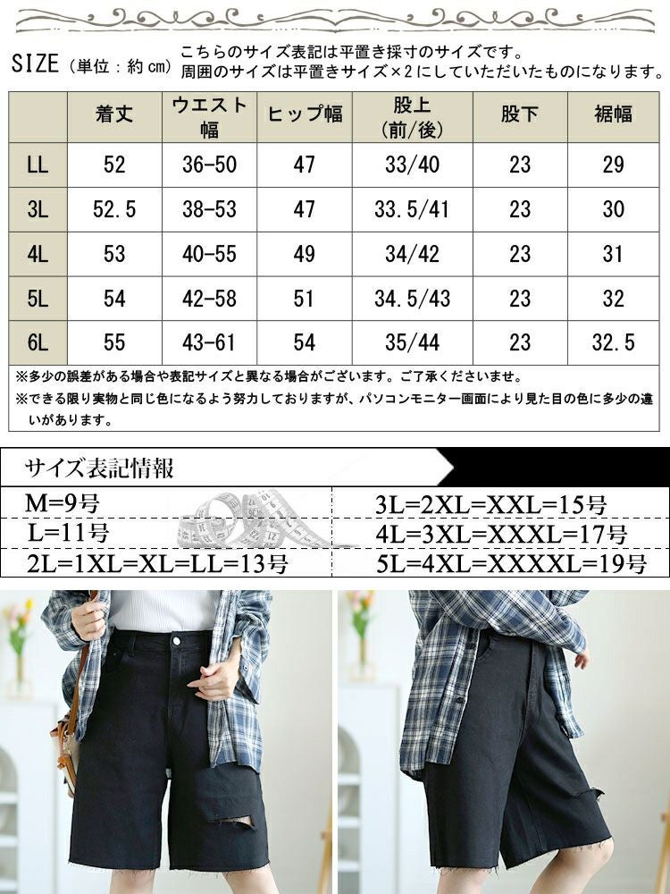 大きいサイズ レディース カットアウトデニムハーフパンツ　goldy-1558