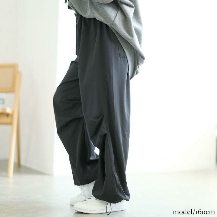 大きいサイズ レディース 裾ドローコードカーゴパンツ　goldy-1554 【メール便可】 ブラック