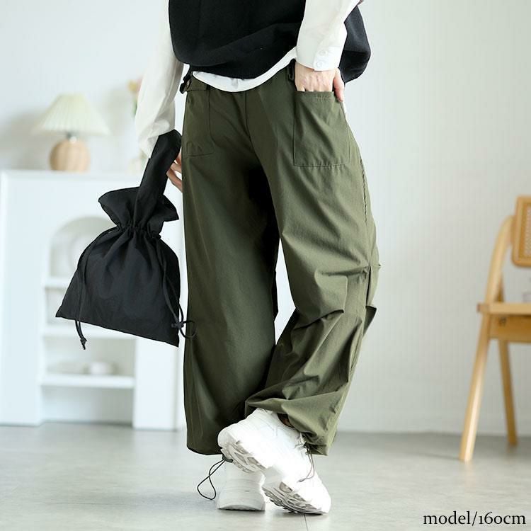 大きいサイズ レディース 裾ドローコードカーゴパンツ　goldy-1554 【メール便可】 カーキ