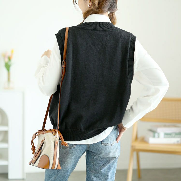 大きいサイズ レディース 長袖シャツ＆ニットベストセット　goldy-1553