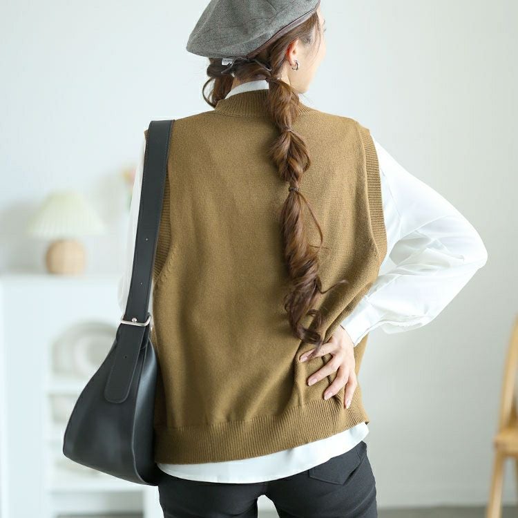 大きいサイズ レディース 長袖シャツ＆ニットベストセット　goldy-1553