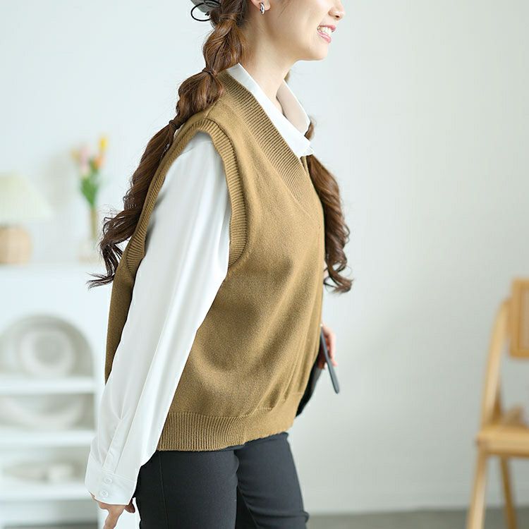 大きいサイズ レディース 長袖シャツ＆ニットベストセット　goldy-1553