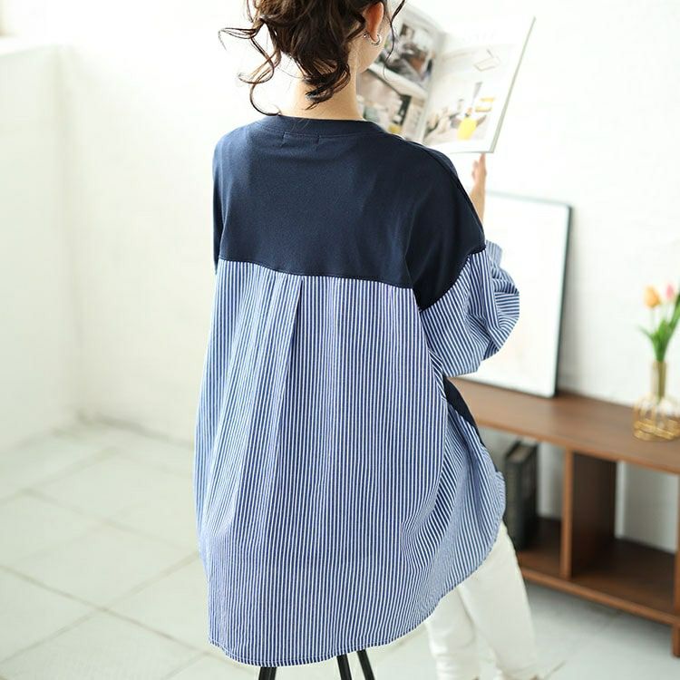 大きいサイズ レディース ストライプ切り替えVネックカーディガン　plan-250062 【メール便可】