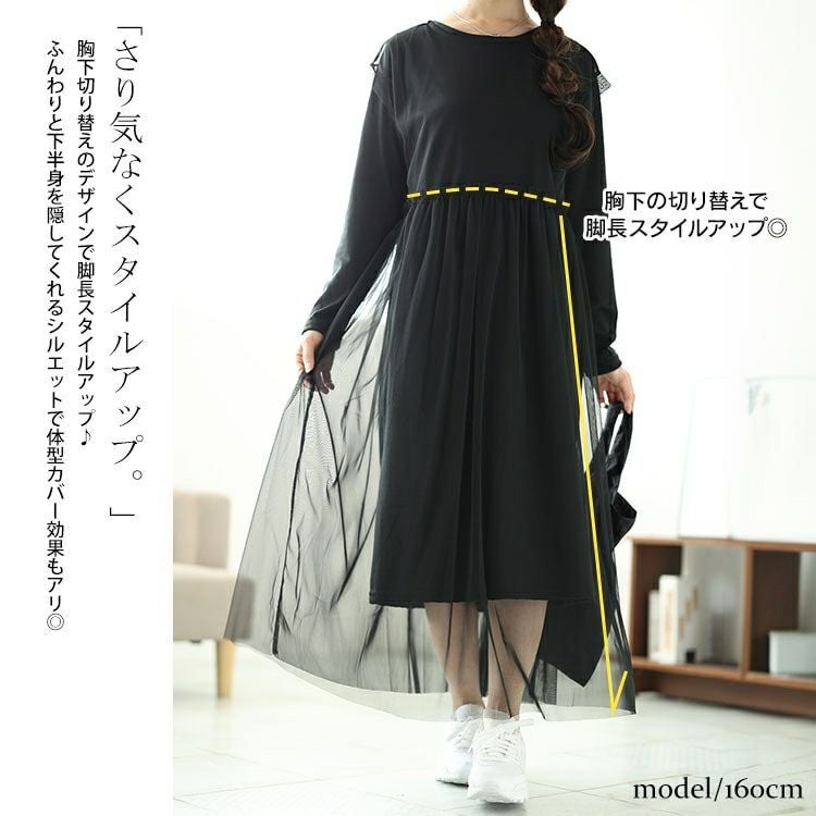 大きいサイズ レディース チュールワンピース＆カットソーワンピース2点セット　plan-250057