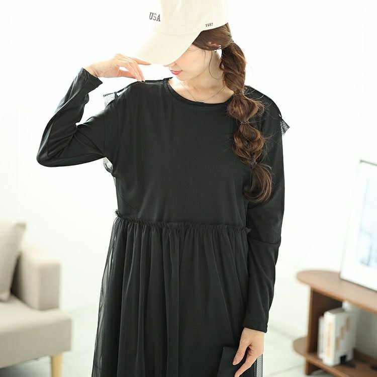 大きいサイズ レディース チュールワンピース＆カットソーワンピース2点セット　plan-250057