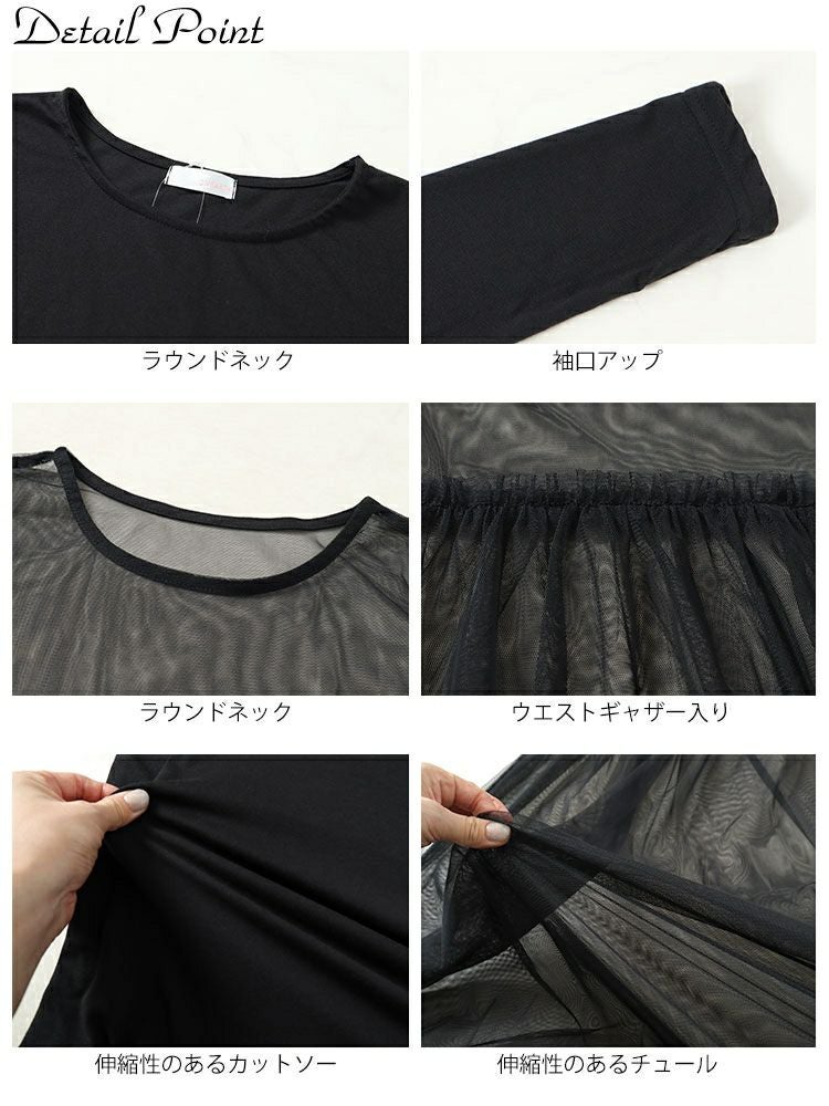 大きいサイズ レディース チュールワンピース＆カットソーワンピース2点セット　plan-250057