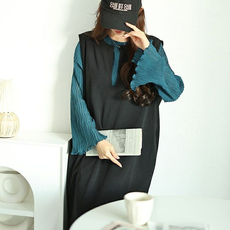 大きいサイズ レディース バックスリット深キーネックジャンパースカート　plan-250033