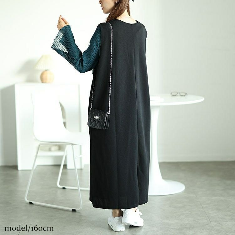 大きいサイズ レディース バックスリット深キーネックジャンパースカート　plan-250033