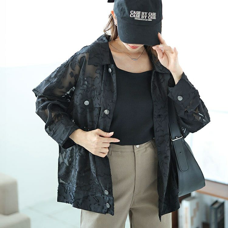 大きいサイズ レディース フラワージャガードシアージャケット　sw-0670