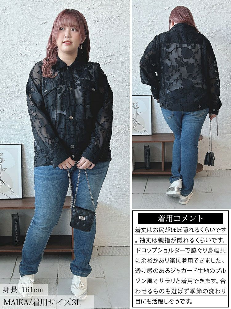 大きいサイズ レディース フラワージャガードシアージャケット　sw-0670