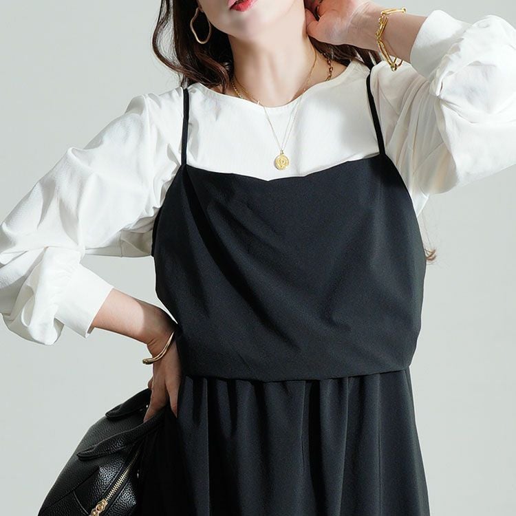 大きいサイズ レディース バックレースアップバルーンキャミワンピース　nw-24030