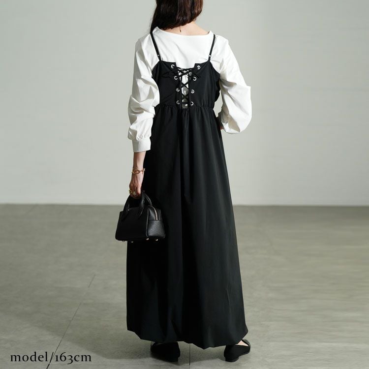 大きいサイズ レディース バックレースアップバルーンキャミワンピース　nw-24030
