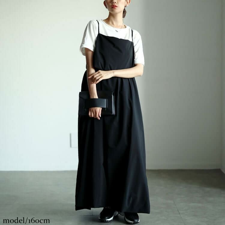 大きいサイズ レディース バックレースアップバルーンキャミワンピース　nw-24030 ブラック