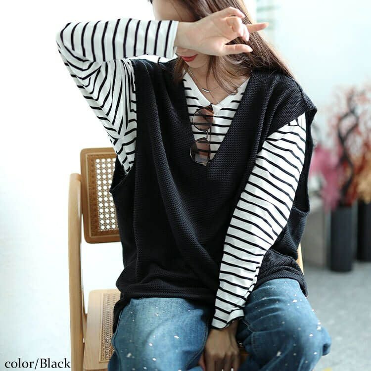 大きいサイズ レディース 深Vネック後ろタックコクーンベスト　mncut-142559