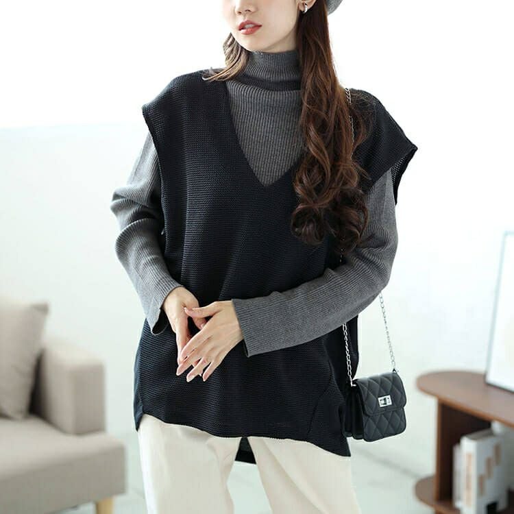 大きいサイズ レディース 深Vネック後ろタックコクーンベスト　mncut-142559