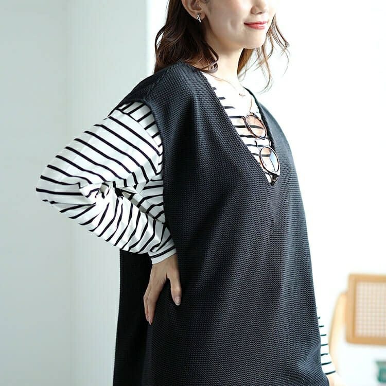 大きいサイズ レディース 深Vネック後ろタックコクーンベスト　mncut-142559