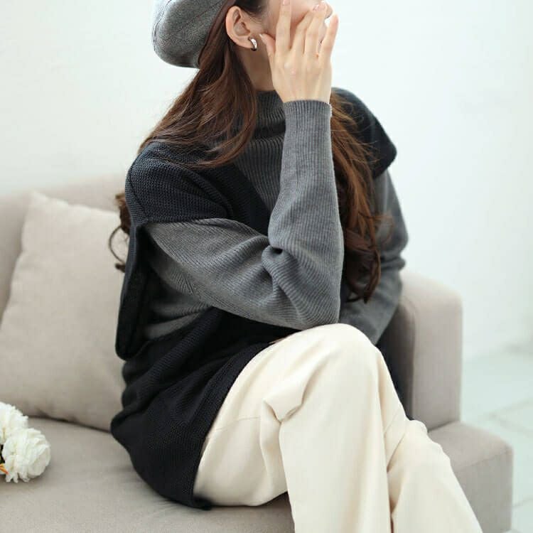 大きいサイズ レディース 深Vネック後ろタックコクーンベスト　mncut-142559