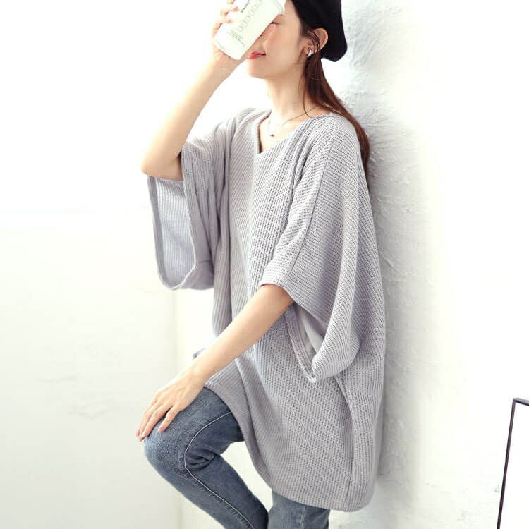 大きいサイズ レディース Vネックドルマンニットソーベスト　mncut-142558