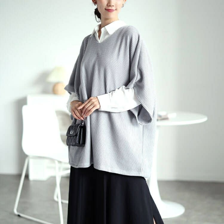 大きいサイズ レディース Vネックドルマンニットソーベスト　mncut-142558