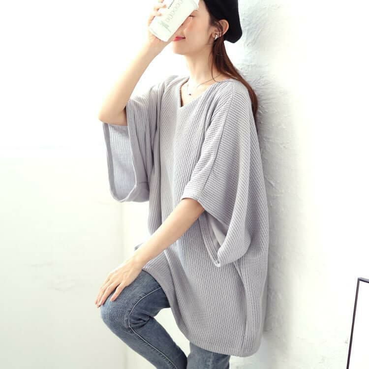 大きいサイズ レディース Vネックドルマンニットソーベスト　mncut-142558 グレー