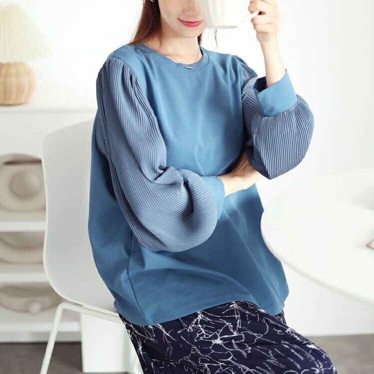 大きいサイズ レディース プリーツボリュームスリーブプルオーバー　mncut-142555 【メール便可】