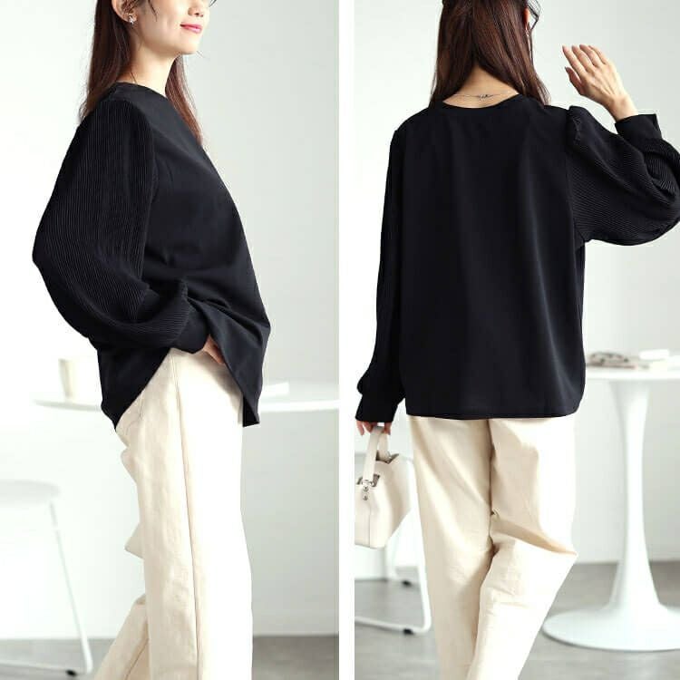 大きいサイズ レディース プリーツボリュームスリーブプルオーバー　mncut-142555 【メール便可】