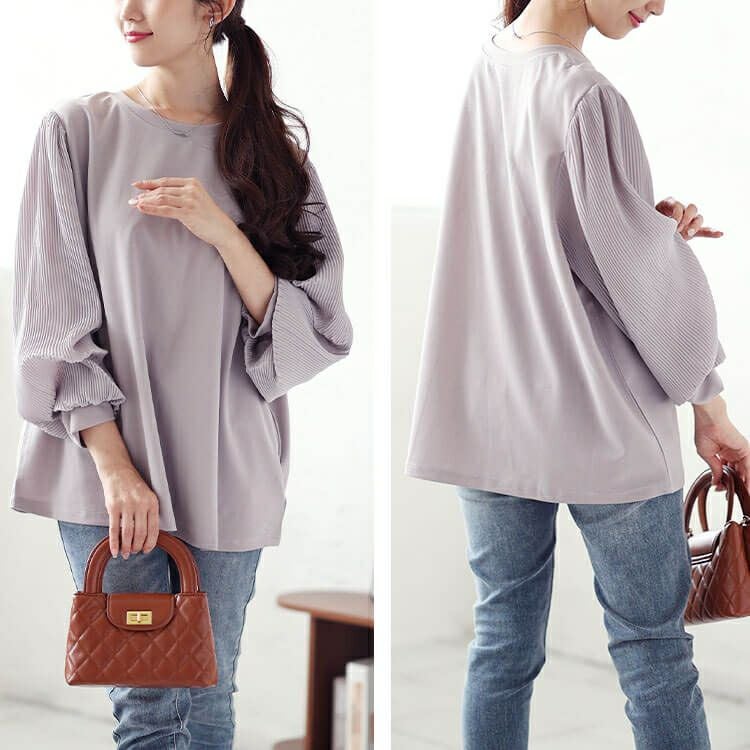 大きいサイズ レディース プリーツボリュームスリーブプルオーバー　mncut-142555 【メール便可】