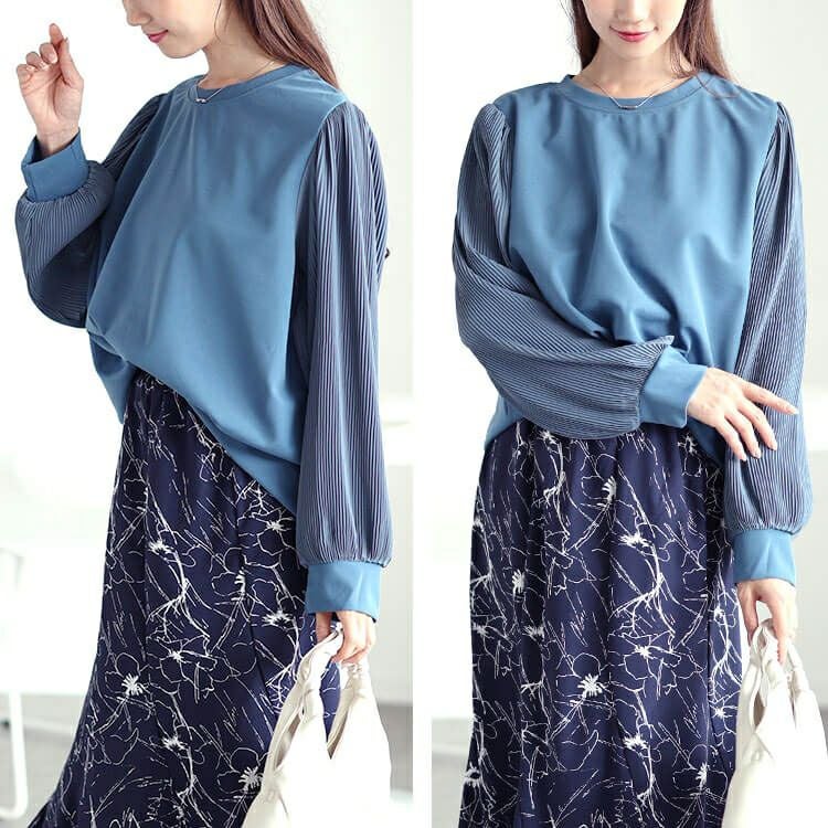 大きいサイズ レディース プリーツボリュームスリーブプルオーバー　mncut-142555 【メール便可】