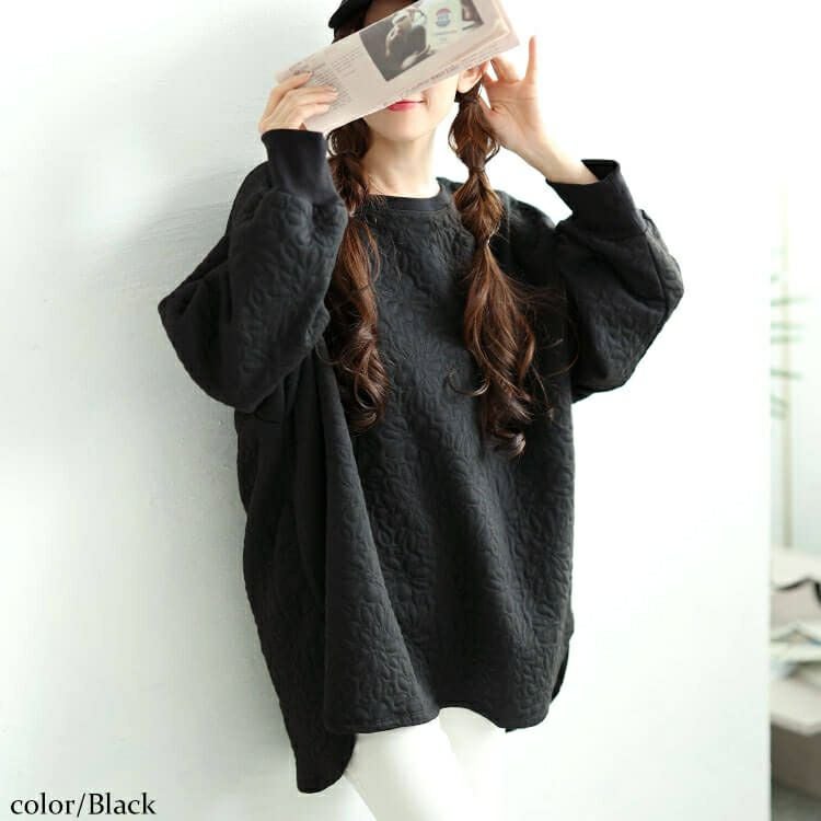 大きいサイズ レディース 花柄ふくれジャガードドルマンプルオーバー　mncut-142554