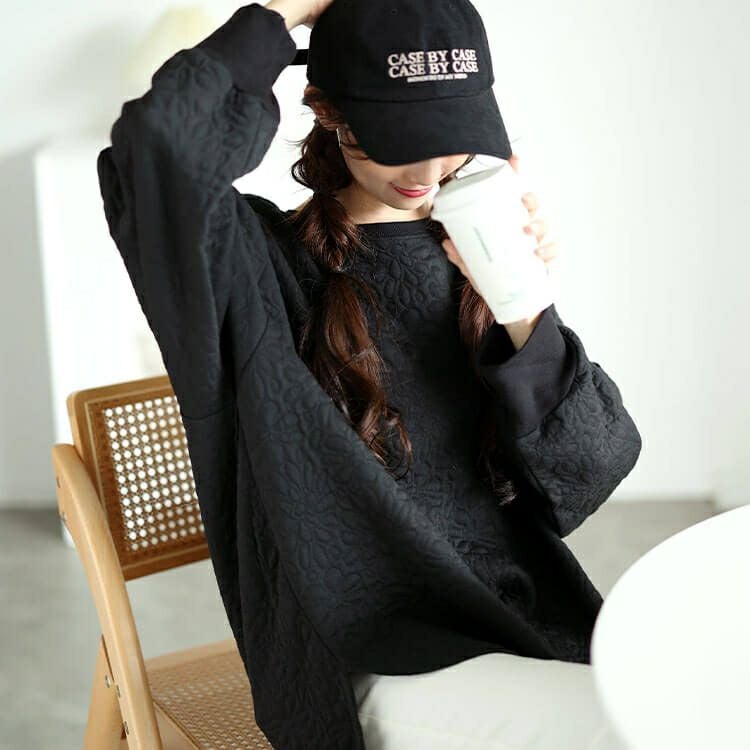 大きいサイズ レディース 花柄ふくれジャガードドルマンプルオーバー　mncut-142554