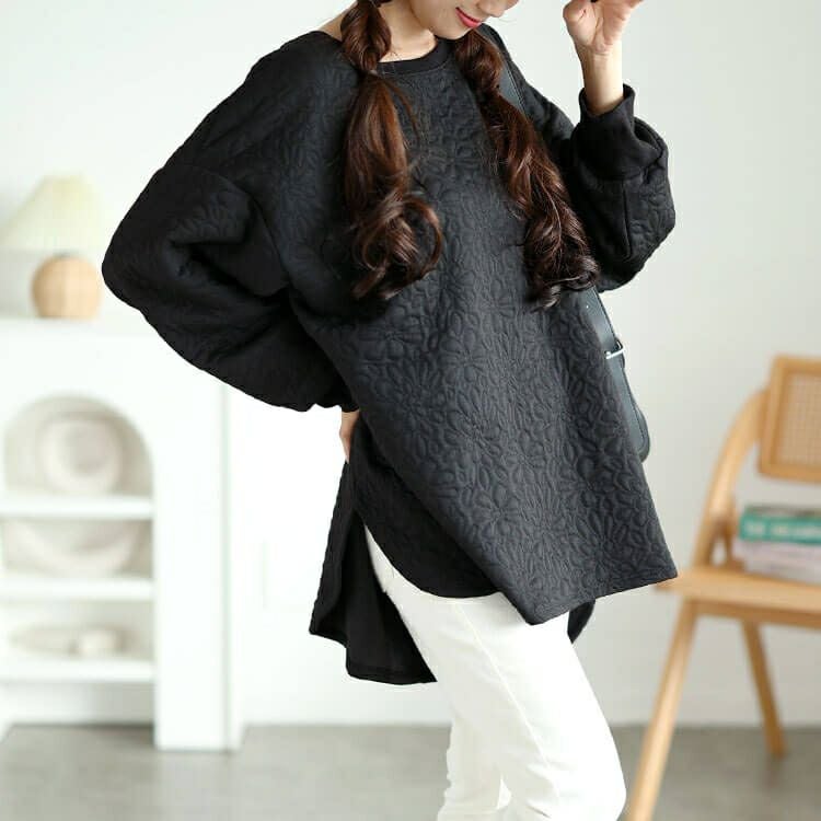 大きいサイズ レディース 花柄ふくれジャガードドルマンプルオーバー　mncut-142554