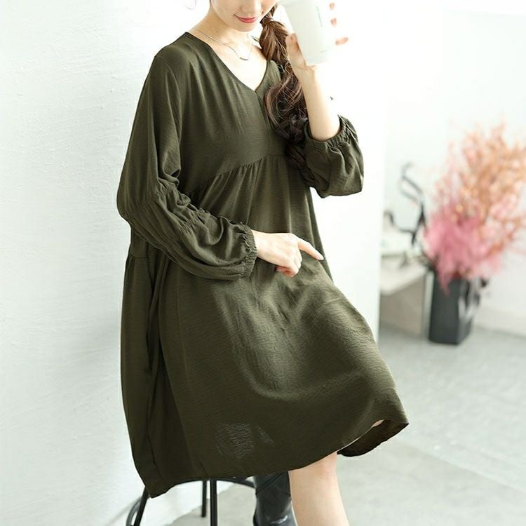 大きいサイズ レディース 胸下ギャザー切替えチュニックワンピース　goldy-1576