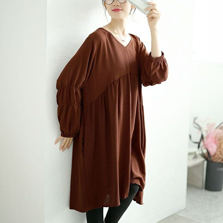 大きいサイズ レディース 胸下ギャザー切替えチュニックワンピース　goldy-1576