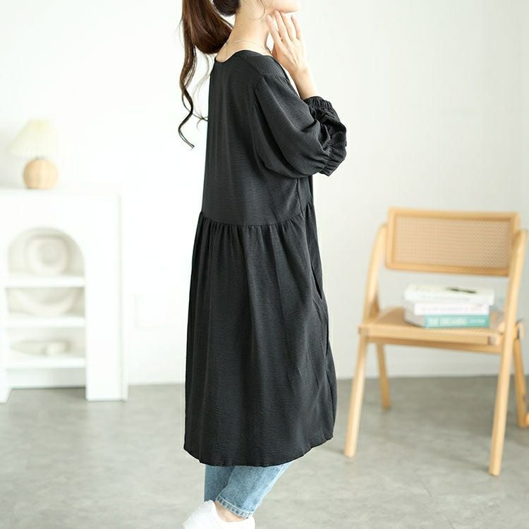 大きいサイズ レディース 胸下ギャザー切替えチュニックワンピース　goldy-1576