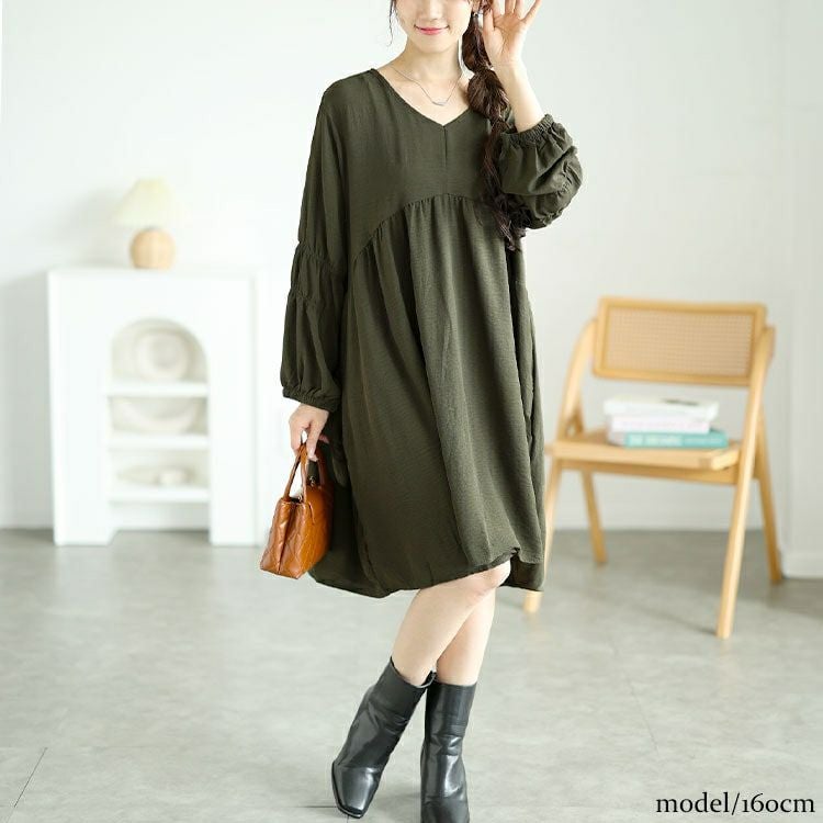 大きいサイズ レディース 胸下ギャザー切替えチュニックワンピース　goldy-1576