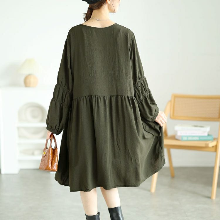 大きいサイズ レディース 胸下ギャザー切替えチュニックワンピース　goldy-1576