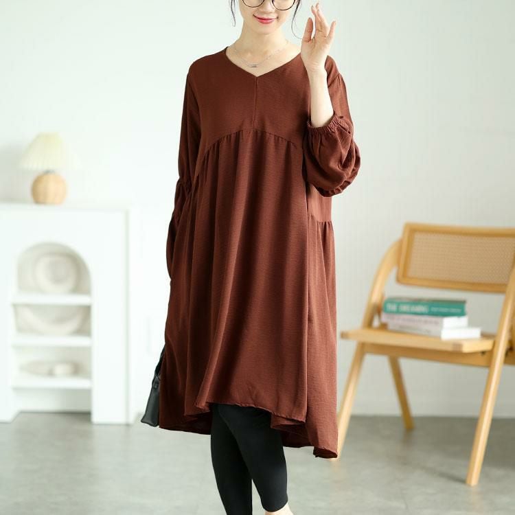 大きいサイズ レディース 胸下ギャザー切替えチュニックワンピース　goldy-1576 ブラウン