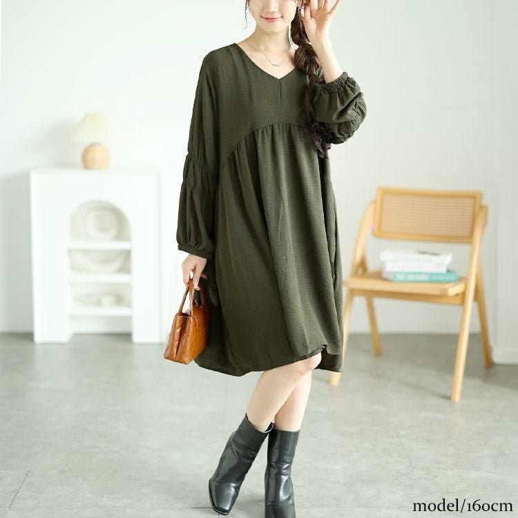 大きいサイズ レディース 胸下ギャザー切替えチュニックワンピース　goldy-1576 グリーン