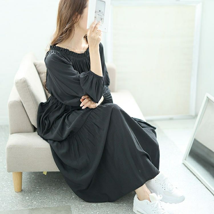 大きいサイズ レディース フリルネックティアードワンピース　goldy-1574