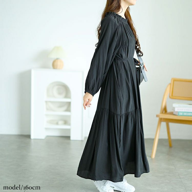 大きいサイズ レディース フリルネックティアードワンピース　goldy-1574